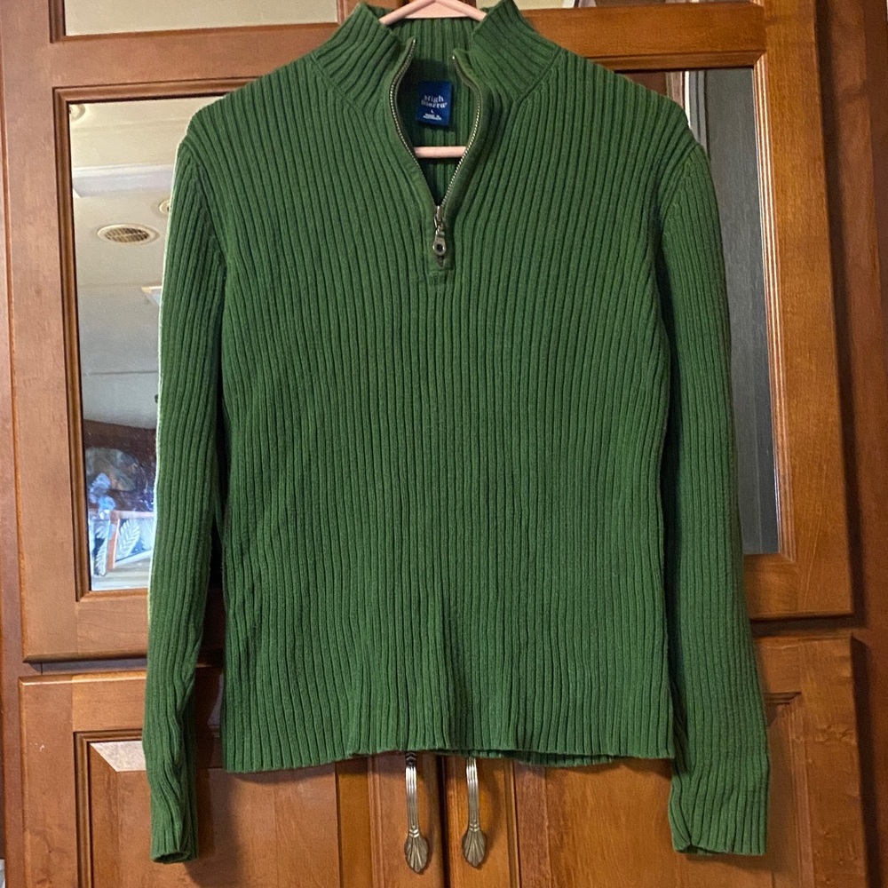High Sierra Green 1/4 Zip Ribbed Large (or Medium) Knit Sweater Cozy Fall